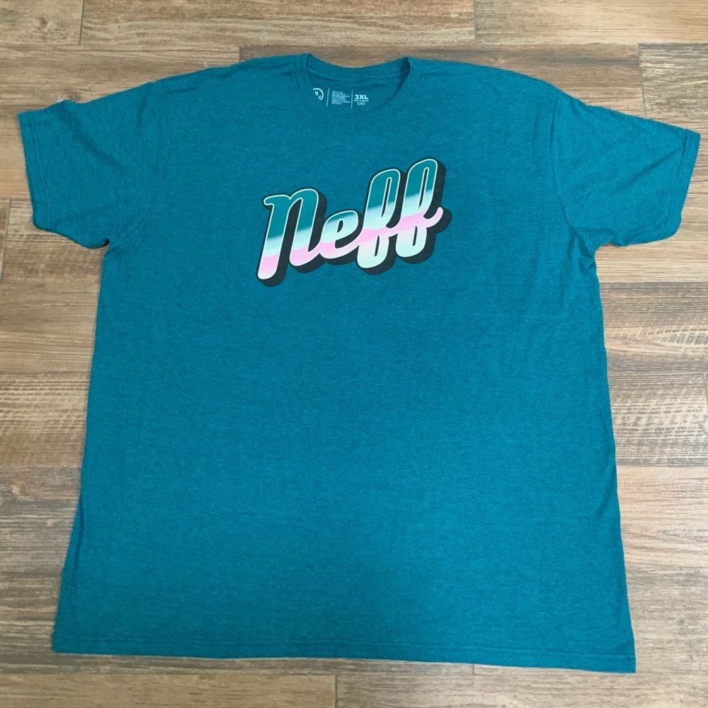 NEFF Men's Blue/Teal Green Heather Short Sleeve Logo T-Shirt NEW 3XL NWOT